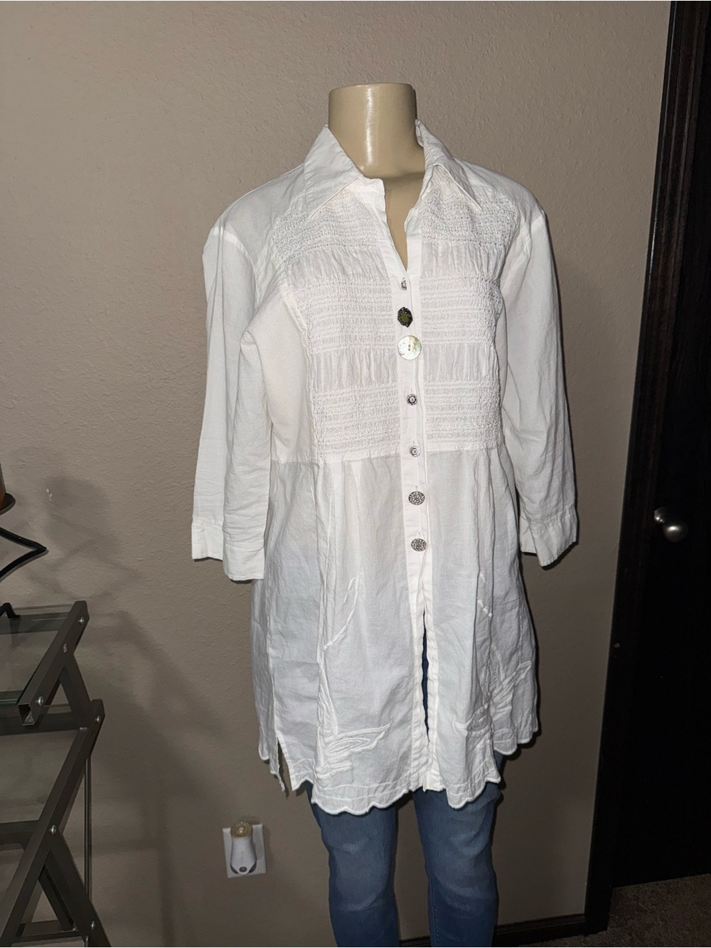 😍NWOT M Parsley & Sage Cotton White Button-Front Women's Long Shirt